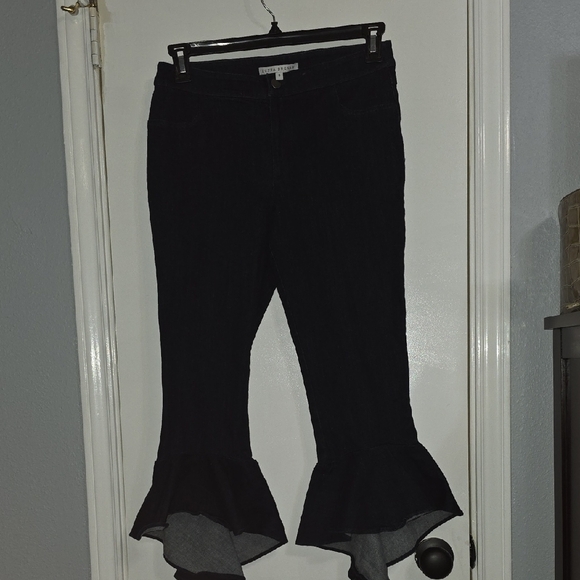 Donna Degnan Denim - Donna DEGNAN Dark Denim Flared Ruffle Hem Jeans Sz 8